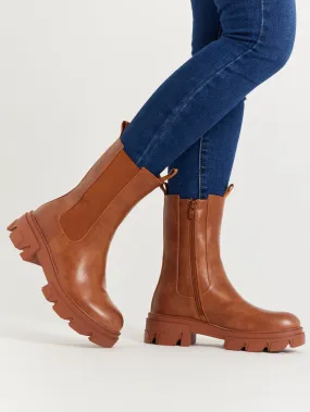 Bottines hautes cognac