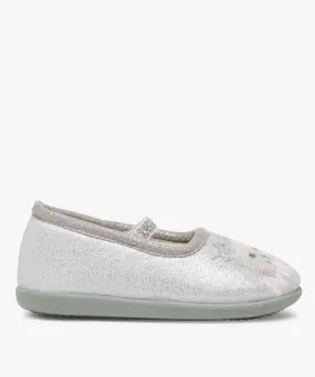 chaussons fille pailletes forme ballerine a motif chat gris chaussons